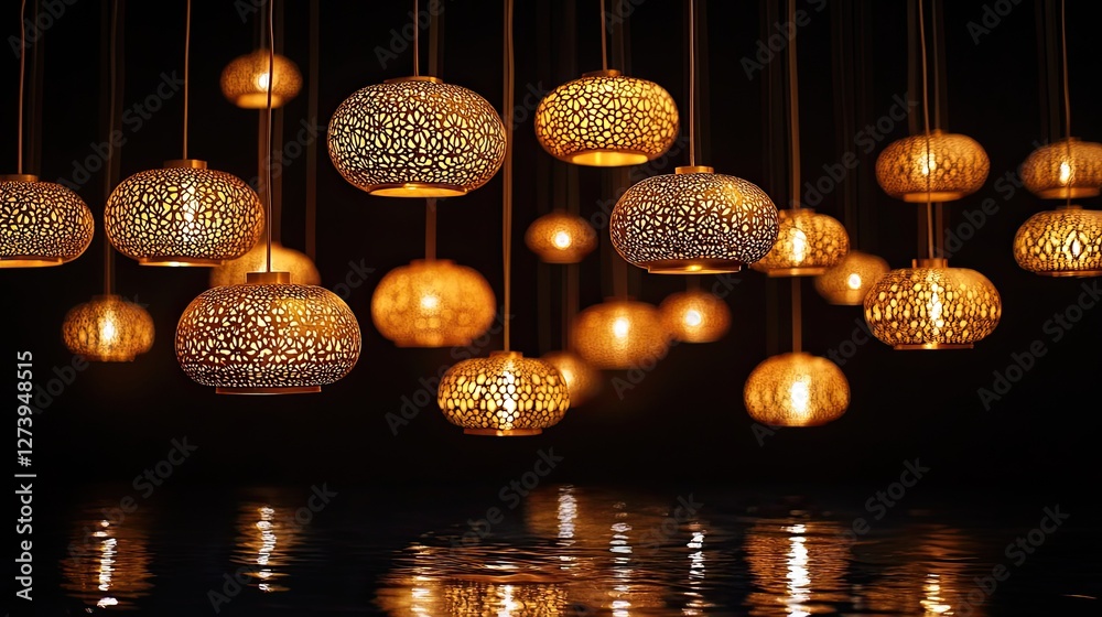 Obraz premium A collection of lanterns with golden intricate patterns