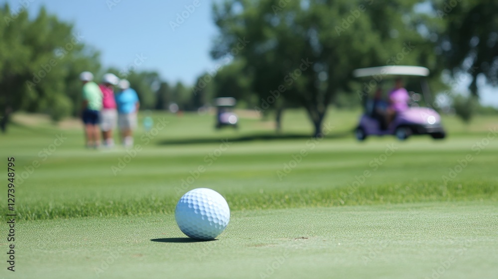 Obraz premium A golf ball is sitting on a green grass field