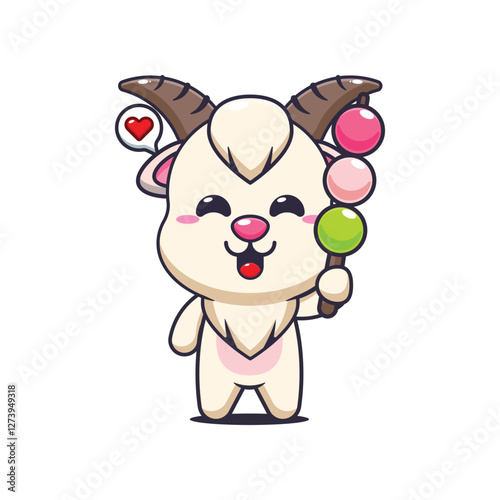 goat mascot cartoon character vector illustration eating dango