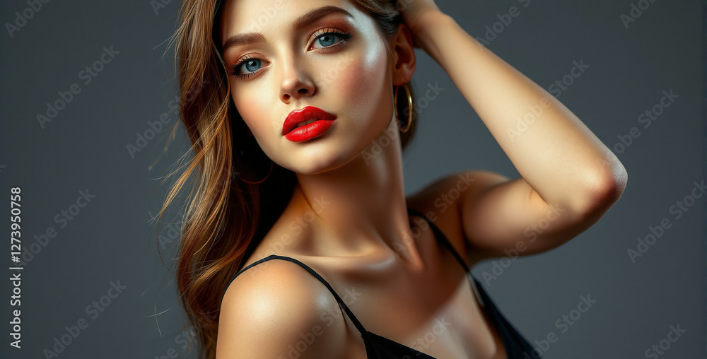 Naklejka premium Stunning Portrait of a Young Woman with Glamorous Makeup