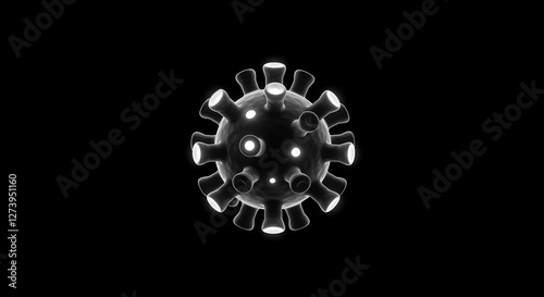 Illustration of COVID-19 Virus Microscopic Structure on a Black Background