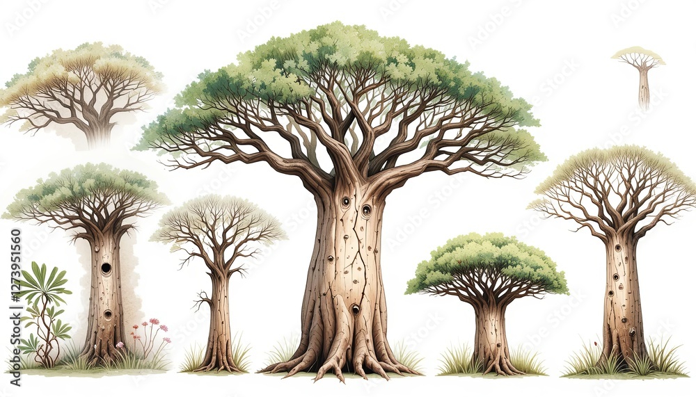 Fototapeta premium Majestic baobab trees nature scene digital artwork tranquil environment aerial view gigapixel cgi