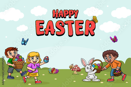 Happy Easter Egg Hunting Poster Horizontal Banner 