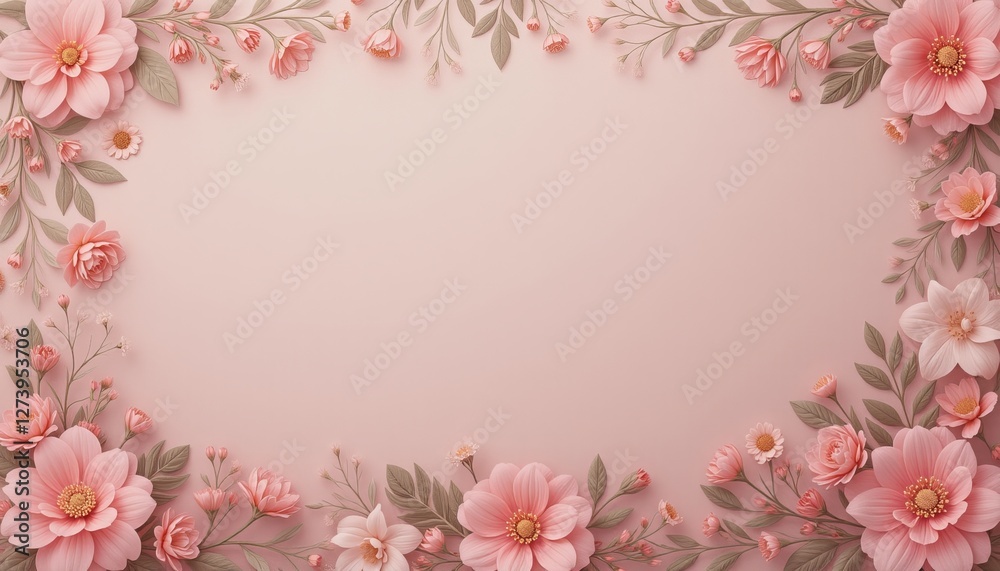 Soft pink floral border with delicate flowers and leaves on a light background ideal for romantic and dreamy designs Soft pink floral border with delicate flowers and leaves on a light background ideal for romantic and dreamy designs