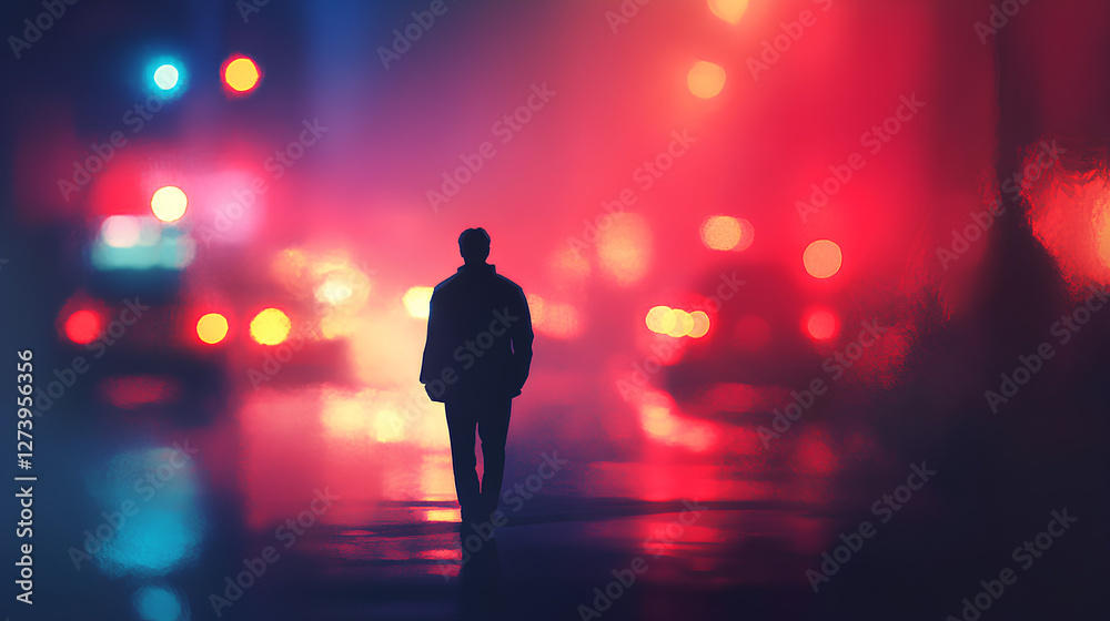 Blurred background of police flashing lights at the crime scene Blurred background of police flashing lights at the crime scene