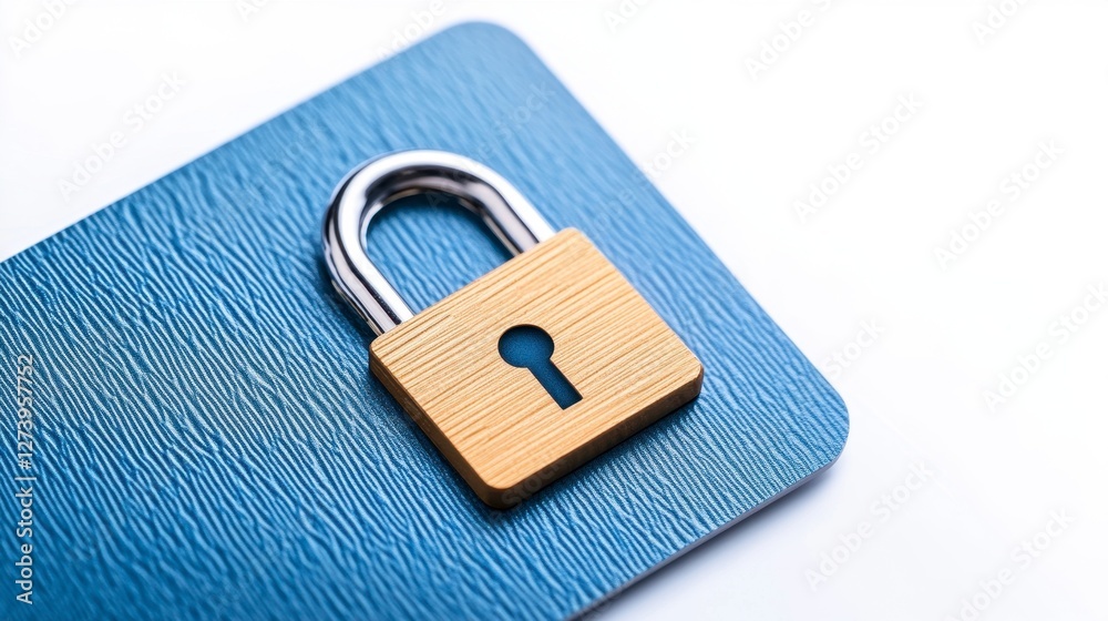 Metallic Padlock on a Blue Credit Card for Secure Financial Transactions Close Up Metallic Padlock on a Blue Credit Card for Secure Financial Transactions Close Up