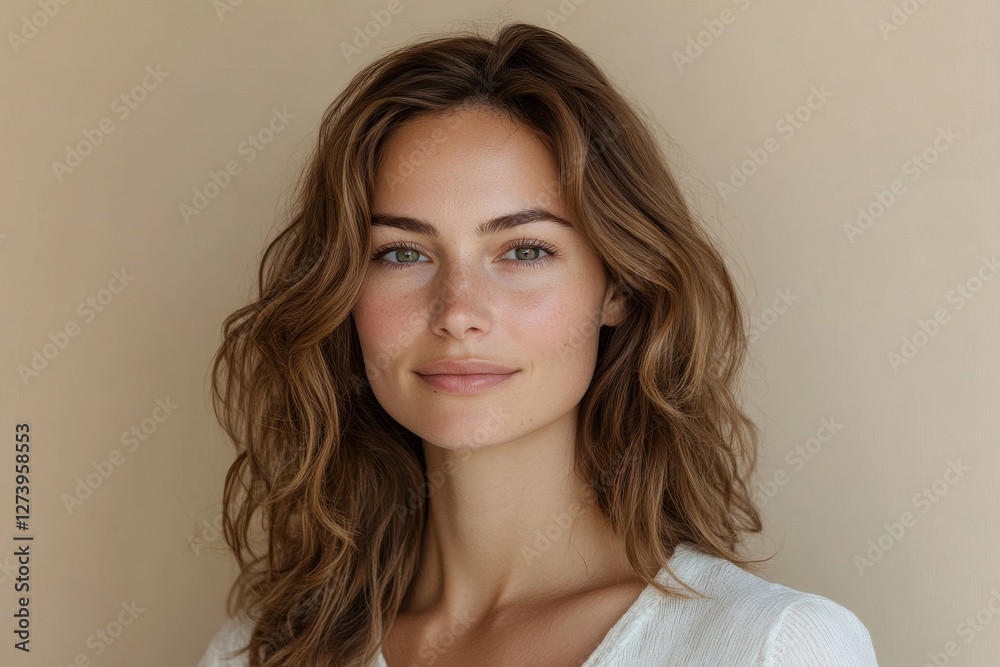 Beautiful young European woman applying facial mask on her face, enjoying skin care and treatment over beige background Beautiful young European woman applying facial mask on her face, enjoying skin care and treatment over beige background