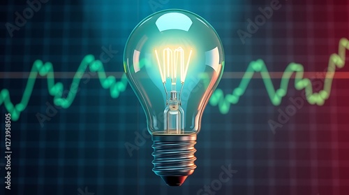 Illuminated Lightbulb with a Glowing Data Graph Background Representing Innovation and Technology