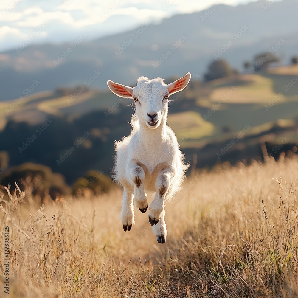a young goat frolicking through a field, its carefree movements capturing the essence of youth a young goat frolicking through a field, its carefree movements capturing the essence of youth