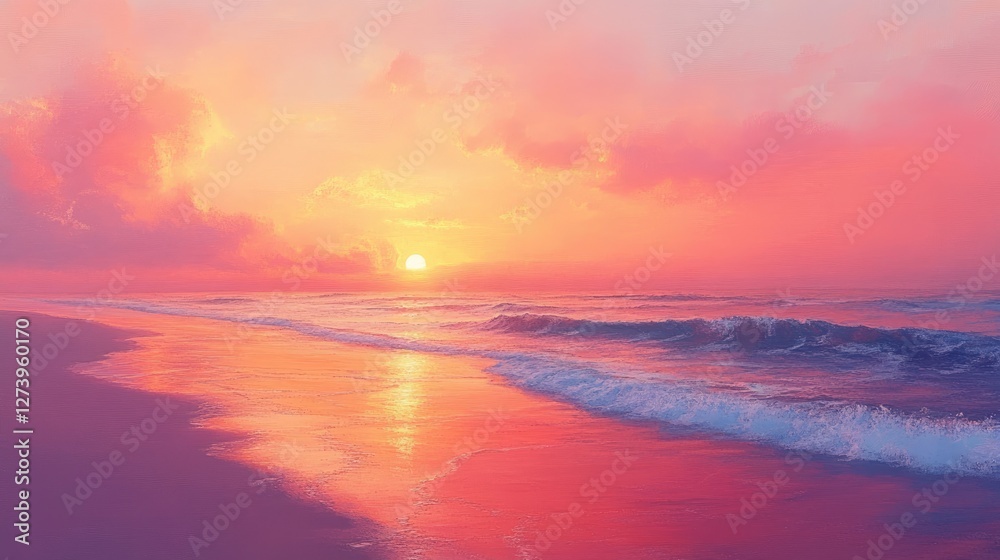 Beautiful Pink Sunrise Over the Ocean Beach Beautiful Pink Sunrise Over the Ocean Beach