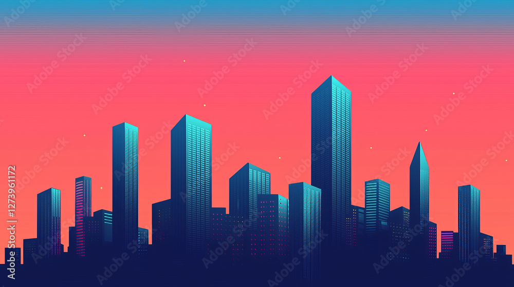 Obraz premium City skyline in twilight glows warmly with urban sophistication