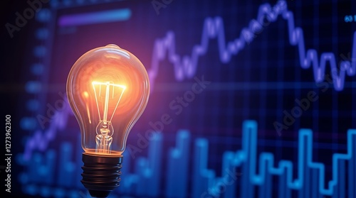 Illuminated Lightbulb with a Glowing Data Graph Background Representing Innovation and Technology