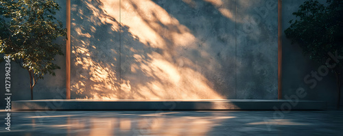 Sunlit platform, concrete wall, plants