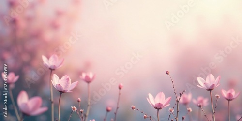 Soft Pink Blossoms in a Gentle Sunrise A Field of Delicate Flowers Illuminated by Warm Light