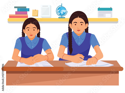 Indian School Girls, School Girls Sitting in Classroom