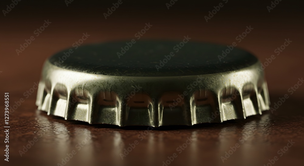Close-up of Silver Metal Bottle Cap with Brown Background Texture Close-up of Silver Metal Bottle Cap with Brown Background Texture