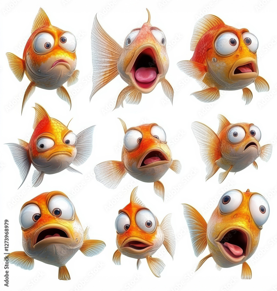 Fototapeta premium Collection of Expressive Goldfish: A Splash of Emotions in Vibrant Aquatic Adventures