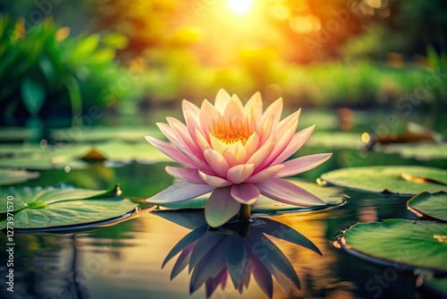 Vintage Water Lily Pond: Serene Bloom in Tranquil Waters