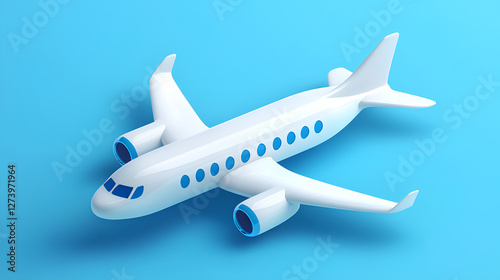 Wallpaper Mural cartoon 3d realistic white airplane with blue portholes and wings, perspective view Torontodigital.ca