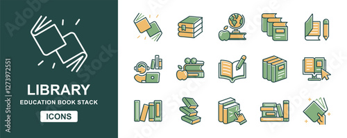 online library book icon set education school course study learning media student read book digital library e-learning document cloud signs vector illustration for web and app