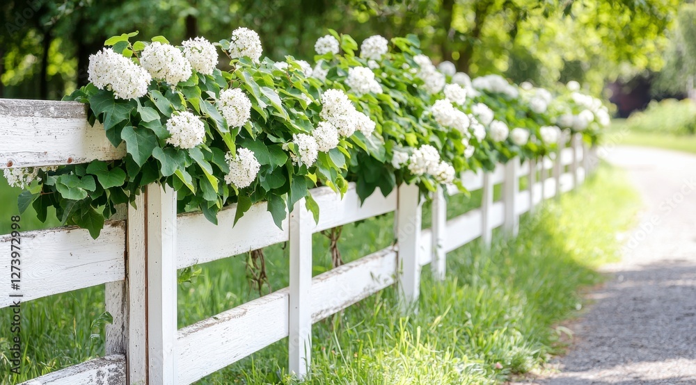 Fototapeta premium Spring White flowers on a rustic fence