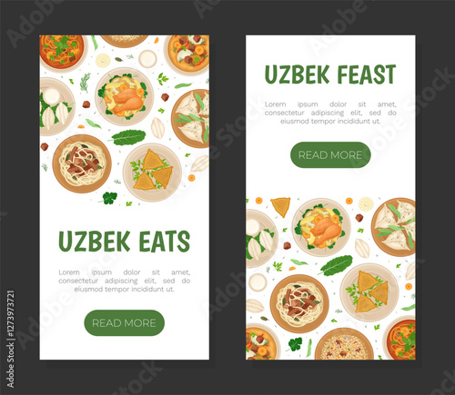 Uzbek Cuisine Dish and Meal Banner Design Vector Template
