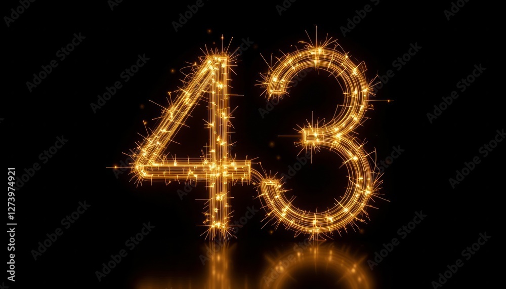 Sparkling Celebration Number Forty-Three: Glowing Firework Numerals on Black Background Sparkling Celebration Number Forty-Three: Glowing Firework Numerals on Black Background