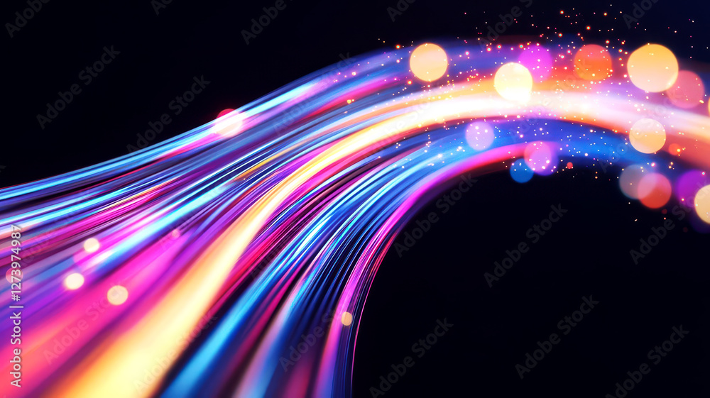 Fototapeta premium Vibrant abstract background with colorful light trails and glowing bokeh effects, creating a sense of motion and energy.