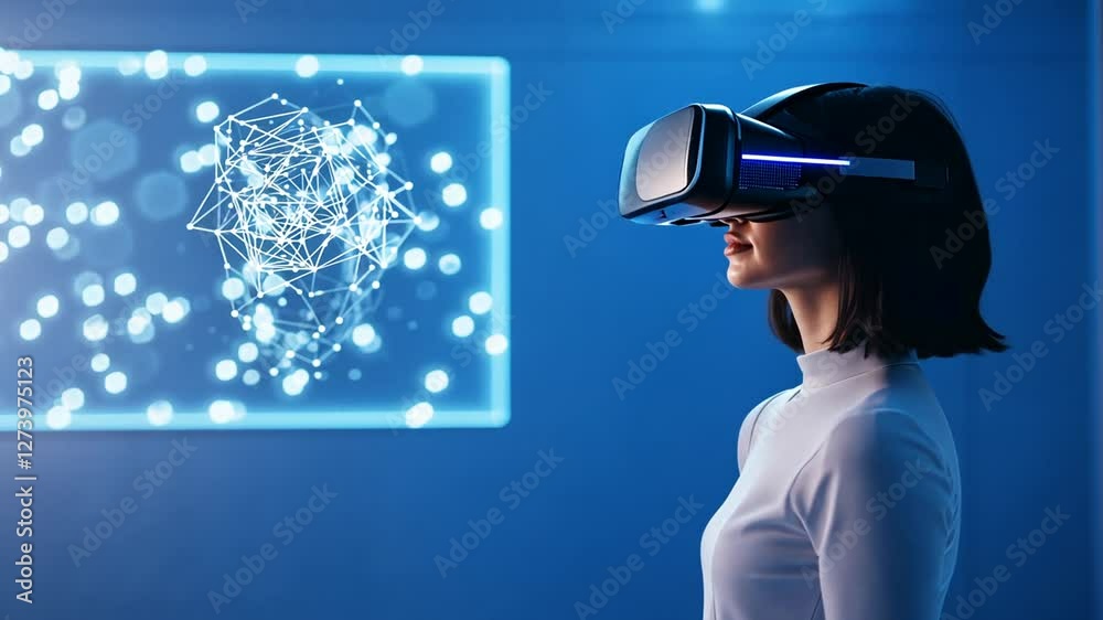 Cutting-edge workspace featuring virtual reality technology and holographic displays.