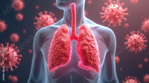 Chronic obstructive pulmonary disease, respiratory diseases, virus infection. 3d illustration. 