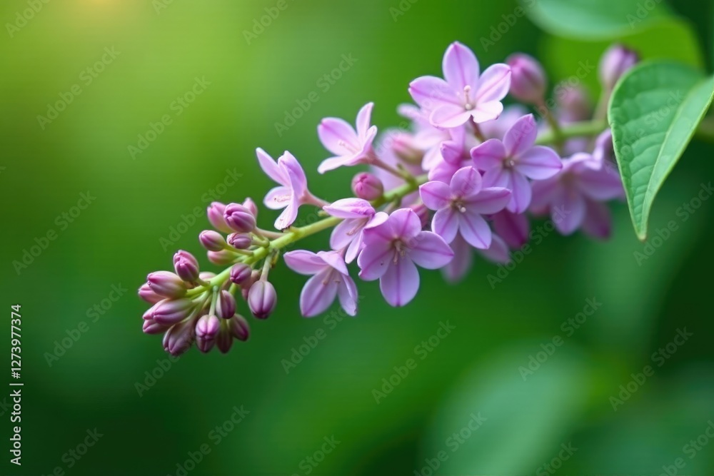 Delicate lilac flowers dangle from a single stem, greenery, botanical Delicate lilac flowers dangle from a single stem, greenery, botanical