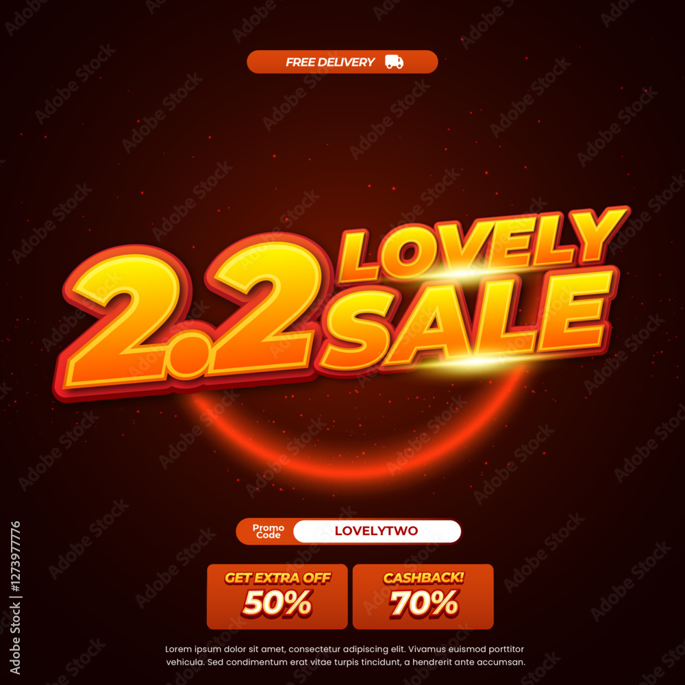 2.2 Lovely day Sale discount deals Light dark orange gradient Editable text effect Eclipse Galaxy style promotional square banner
2.2 Lovely day Sale discount deals Light dark orange gradient Editable text effect Eclipse Galaxy style promotional square banner