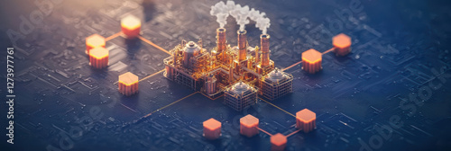 digital art piece showing refinery with smoke and glowing elements