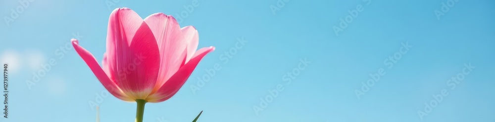 delicate pink tulip petals unfolding on a serene blue sky, blooming, petals delicate pink tulip petals unfolding on a serene blue sky, blooming, petals