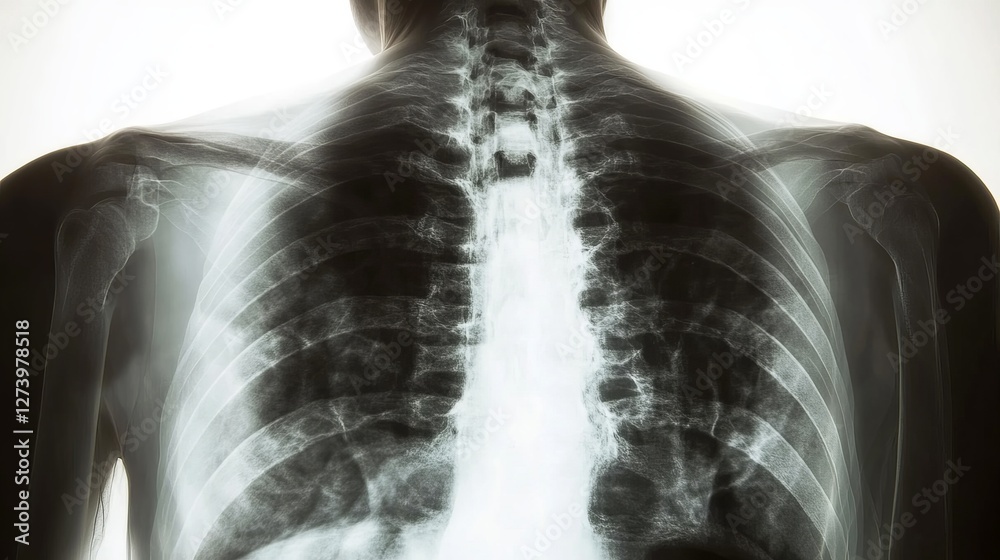 Detailed Human Spine and Rib Cage X-Ray Image for Medical and Educational Use Detailed Human Spine and Rib Cage X-Ray Image for Medical and Educational Use