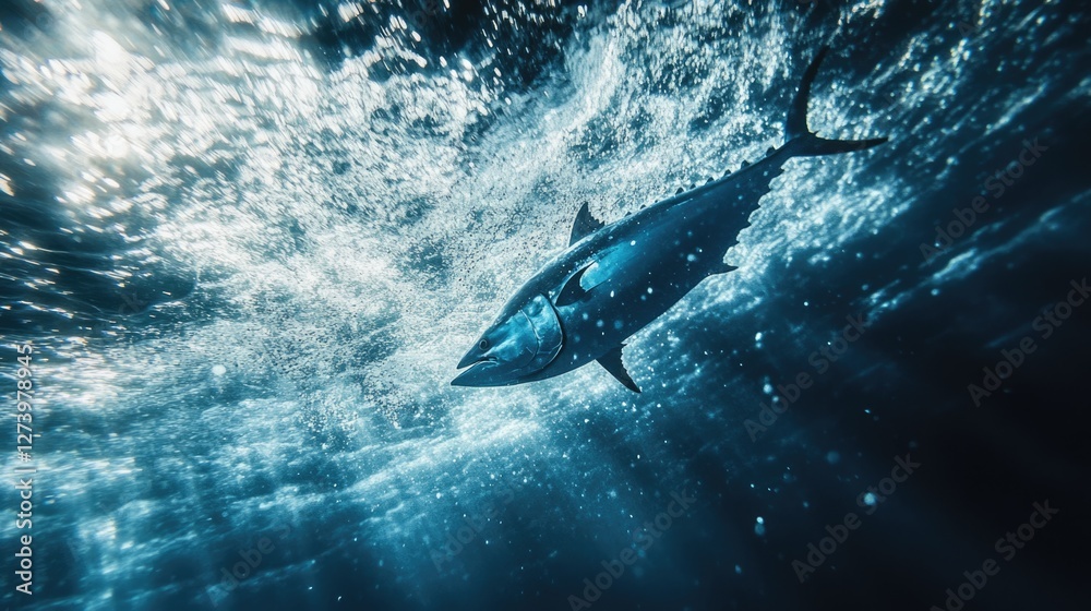 Fototapeta premium Oceanic Tuna: Underwater Majesty - A Stunning Aquatic Encounter
