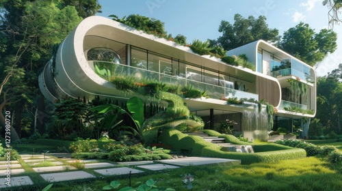 Visualize a modern, futuristic house with sleek, minimalist architecture