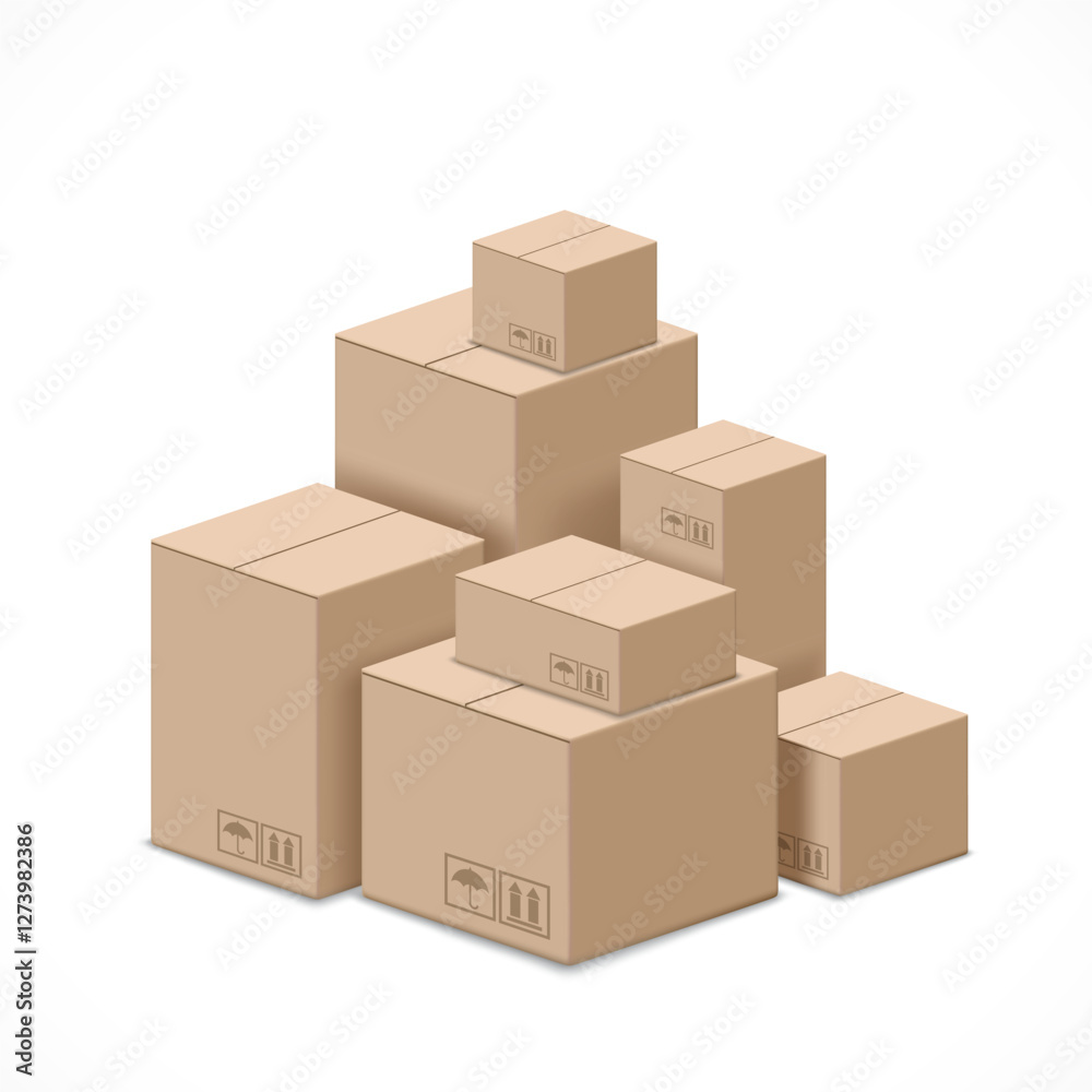 Pile of isometric cardboard boxes. Isolated on a white background. Vector illustration Pile of isometric cardboard boxes. Isolated on a white background. Vector illustration
