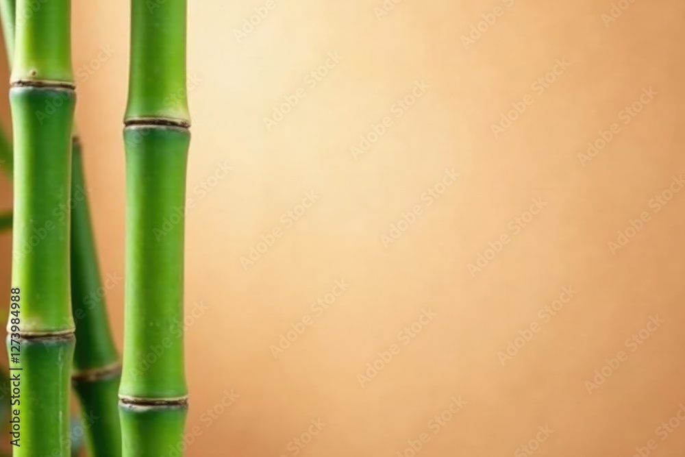 Green bamboo stalks against a soft focus peach background, garden, green, blur Green bamboo stalks against a soft focus peach background, garden, green, blur