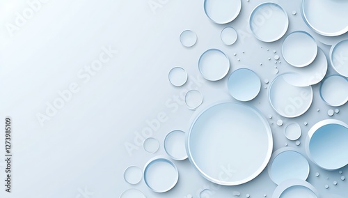 Modern minimalist abstract background with light blue and gray shapes, circles, and lines on a white background