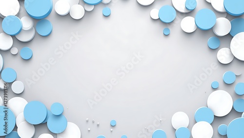 Modern minimalist abstract background with light blue and gray shapes, circles, and lines on a white background