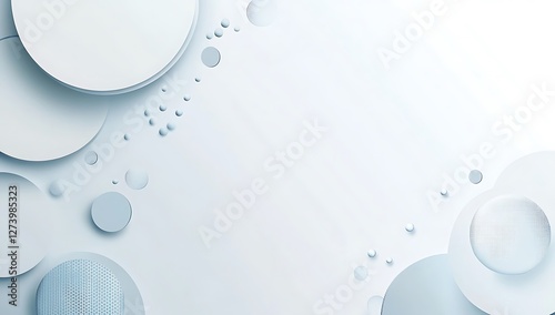 Modern minimalist abstract background with light blue and gray shapes, circles, and lines on a white background