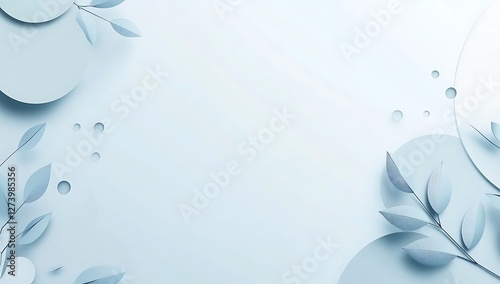 Modern minimalist abstract background with light blue and gray shapes, circles, and lines on a white background