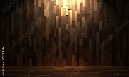 A beautifully lit wooden wall featuring a variety of textures and colors, ideal for interior design
