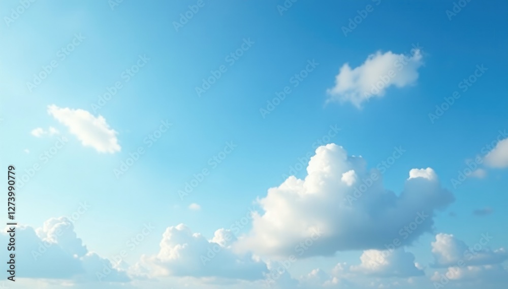 Soft morning blue sky with white clouds scattered, peaceful, gentle, clouds Soft morning blue sky with white clouds scattered, peaceful, gentle, clouds