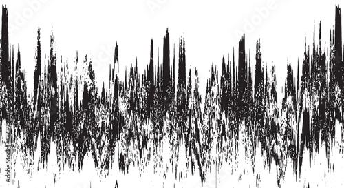 Monochrome texture composed of irregular graphic elements. Distressed uneven grunge background. Abstract vector illustration. Overlay for interesting effect and depth. Isolated on white background.
