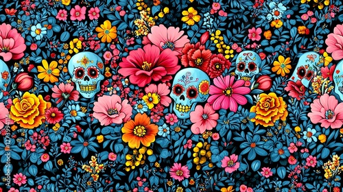 Sugar skulls floral pattern, Day of the Dead