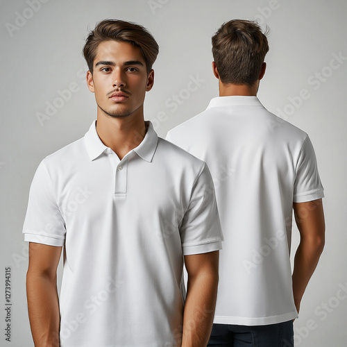 White Polo Shirt Mockup – Man, Studio Shot, Front And Back View