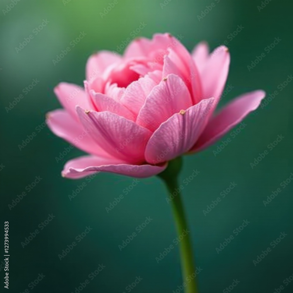 Delicate pink petals unfurl on a solitary stem, bloom, pink Delicate pink petals unfurl on a solitary stem, bloom, pink