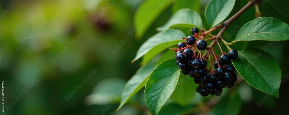 Dark clusters of berries in Ligustrum vulgare foliage, greenery, foliage details, autumn leaves Dark clusters of berries in Ligustrum vulgare foliage, greenery, foliage details, autumn leaves